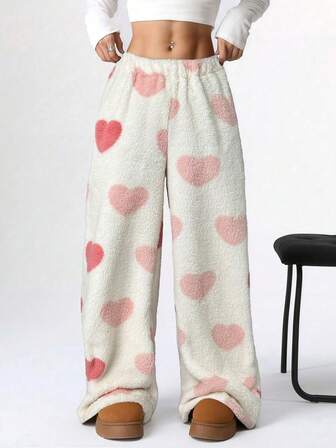 女士秋冬蓬松豹纹休闲阔腿宽松长裤