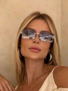 Red River Women's Vintage Square Rimless Sunglasses (New) - 藍色 - 查看 2