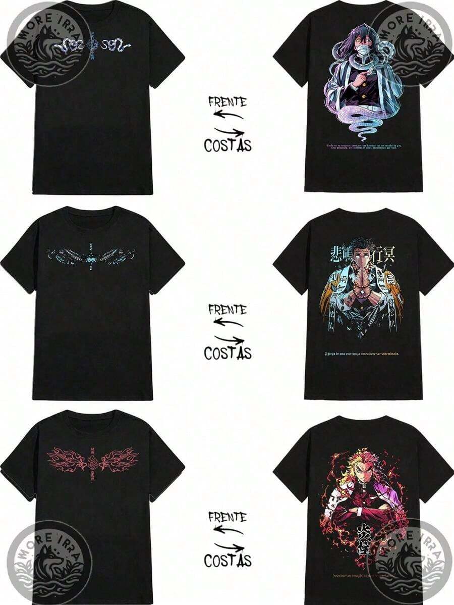 Kit 3 Black T-Shirts Anime Manga Geek Unisex Male Female 100% Cotton Top Premium Streetwear Launch Immediate Shipping Various Colors!! Plus Size - 黑色 - 查看 1