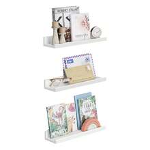 Estantes de Pared, Juego de 3, Estantes Flotantes, Ancho de 38 cm, Estantes Colgantes, para Marcos de Fotos y Adornos, para Salón, Oficina en Casa, Baño, Cocina, Blanco Mate - Blanco - Ver 5