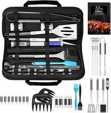 Kit Parrillero 25 Piezas, Utensilios para Asador Portátil, Accesorios para asador de Acero Inoxidable, Incluye Asador, Espátula, Tenedores, Pinchos, Cepillo,etc - 1 - Ver 4