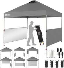 10x10 Pop Up Canopy Tent  Canopy With 150D Silver Coated Fabric Including 2 Half Sidewalls, 4 Ropes, 8 Stakes, 4 Weight Bags, STO 'N Go Bag, Grey,23950447 - 11 - 查看 1