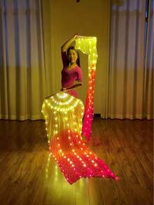 LED Luminous Fan 1.5M | Blue White Gradient Soft Wire Light String | Battery Free | Belly Dance Stage Party Wedding Performance Props - Luminous Silk Fan - View 3