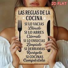 2D Flat, 1 Piece Retro Spanish Kitchen Rules Metal Wall Art Sign - 8x12inch Country Iron Decoration With Humorous Cooking Instructions, Retro Home Decoration, Suitable For Kitchen, Living Room, Bedroom, Cafe, Office - Indoor/Outdoor Use, Kitchen Decoration, Perfect Room Decoration - 彩色 - 查看 3