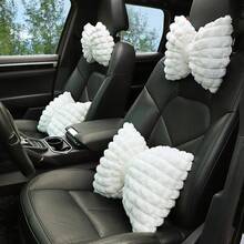 1 pièce/2pcs Oreiller d'appui-tête de voiture, Oreiller de cou confortable et chaud en peluche d'hiver, Oreiller d'appui-tête et lombaire de couleur unie minimaliste, Accessoires de voiture, Oreiller de voiture - Blanc - Voir 5