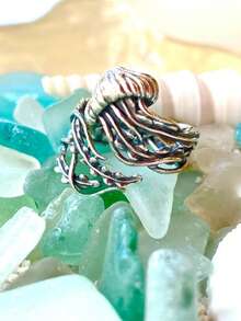 1 Piece Of Jellyfish Ocean Style Metal Antique Silver Open Ring Suitable For Women To Wear On Daily Commuting, Travel And Parties - 復古銀色 - 查看 1
