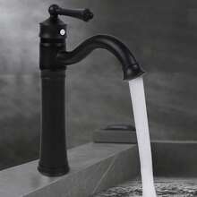SHIOUCY Wasserhahn Bad Schwarz, Wasserhahn Bad,  Retro Hoch Aufsatzwaschbecken Waschtischarmatur, 360°Schwenkbar Einhebel Waschbecken Armatur, Vintage-Stil badezimmer wasserhahn - Schwarz - Übersicht 2