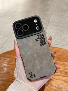 灰色仿麂皮纹理手机壳：“当一切都不顺利时，就向左转”励志标语手机壳，防震防刮防指纹柔软保护套，兼容 17/16/15/14/13，自用或送礼皆宜 - 彩色 - 查看 3
