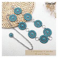 Turquoise Concho Belt For Women, 53 Inch Western Waist Chain Belt, Boho Silver Metal Turquoise Belts For Dresses, Vintage Style Accessories - 多色668 - 查看 6
