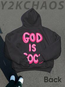 Y2KCHAOS Retro Faith Statement Hoodie For Women & Men – Bold Pink GOD IS GOOD Print On Cream Fleece Sweatshirt, Religious Streetwear Inspired, Perfect For Casual Wear, Youth Culture, And Spiritual Expression – Vintage Style (300g Fleece Hoodie) Manfinity - Xám - Xem 3