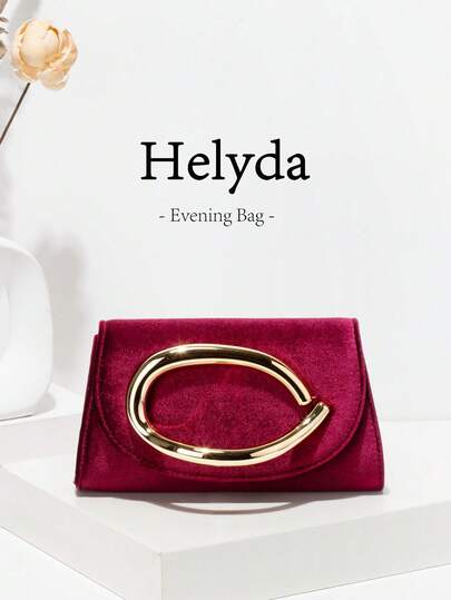 1 Stück Helyda Premium Samt Burgunderrot Damen Abendtasche mit goldenem Dekor, Handtasche/Clutch/Umhängetasche/Umhängetasche, geeignet für Hochzeit/Party/Abschlussball/formelle Anlässe