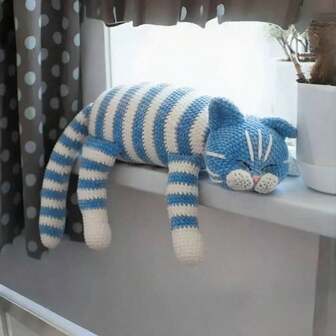 1 套条纹猫毛绒钩针套件，成人可爱毛线猫 DIY 工艺套件，初学者钩针毛线娃娃装饰礼物