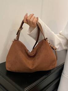 Geantă de umăr din catifea de căprioară, la modă, retro, toamnă/iarnă 2025, versatilă, de înaltă calitate, în stil vintage, pentru femei