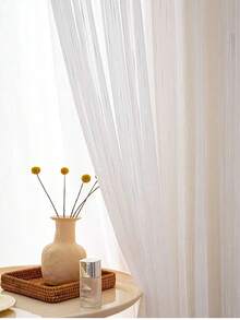 1/2pcs Japanese Modern Simple Sheer Curtain, Living Room Bedroom Balcony Translucent Privacy Window Voile - White - View 4
