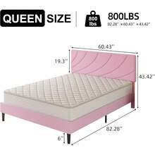 Upholstered Bed Frame With Headboard, Linen Fabric Platform Bed Frame With Adjustable Headboard, Modern Bed Frame With Wooden Slats Support, No Box Spring Needed, Easy Assembly, Pink, Twin/ Full/ Queen * Aesthetic Bedroom Furniture Instagrammable Bedroom Decor - 粉色 - 查看 8