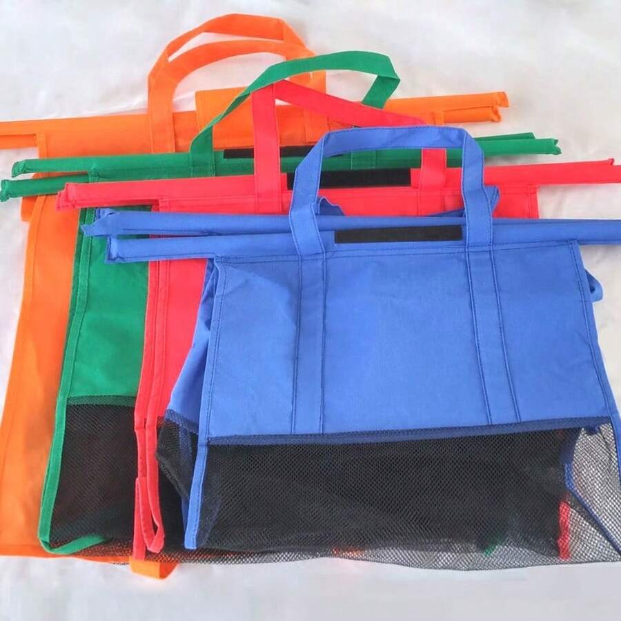 4PCS Foldable Shopping Cart Bags Set – Reusable Grocery Trolley Organizer (Multi-Color) - Nhiều màu - Xem 1