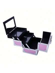 Professional Makeup Organizer Case - Stylish Pink Multi-Layer Cosmetic Storage Box With Mirror - Portable, Compact Design For Skincare, Makeup, And Perfume - Ideal For Travel, Travel Makeup Organizer|Stylish Makeup Case|Durable Makeup Storage, Makeup Organizer Case