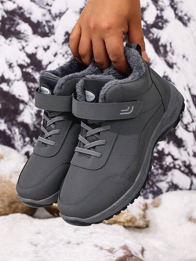 1 Pair Waterproof & Insulated Snow Boots, Men's 2025 Winter New Plus Size Elderly Shoes, High-Top Short Tube Boots, Middle-Aged Thickened Plush Hiking Shoes, Unisex Snow Boots