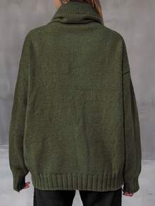 Casual Loose High Neck Drawstring Knit Pullover - Army Green - View 2