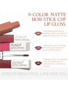 DUNUF 8pcs Matte Lip Gloss Set, Easy To Color, Long-Lasting, It Won't Stick To The Cup And Won't Fade, Moisturizing, Non-Stick, Rich Pigmentation, For All Skin Types, Mixed Color Palette, Ideal Gift For Women - 彩色 - 查看 10
