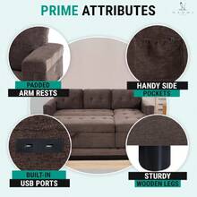 L-Shaped Sectional Sleeper Sofa With  Ports - Convertible Pull-Out Bed, Ample Storage, Timeless Design, Durable Construction Espresso/Microfiber,23944371 - Bronze - View 5
