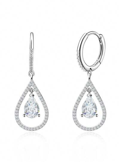 1 par de pendientes colgantes de circonita cúbica con forma de lágrima hipoalergénicos para mujeres, pendientes elegantes para uso diario, regalo de cumpleaños