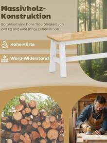 Ławka HOMCOM dla 2 osób, drewniana w kolorze dębu z poprzeczką stabilizującą, do salonu, jadalni, przedpokoju, drewno kauczukowe, biała