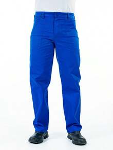 Calça Meio Cos  Brim Pesado Operacional Trabalho bolsos uniforme profissional construção - Azul Royal - Visão 9