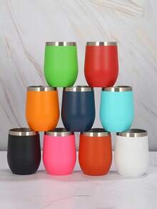 LMMAKE 1pc Water/Beer/Wine/Coffee Mug, 12oz/350ML Wine Tumbler With Push Lid, Stemless Insulated Wine Glasses, Double Wall Vacuum Stainless Steel Travel Tumbler, For Cold & Hot Drinks, Wine, Coffee, Cocktails And More, Back To School Supplies, Designed For Beverage Lovers On-The-Go. - 彩色 - 查看 1