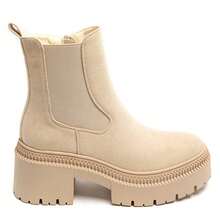 Women's Solid Color Pointed Toe Zipper Fashion Mid-Calf Boots With Buckle - Beige 9682 - View 2