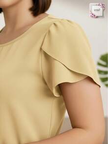 Women's Social Plus Size Blouse Elegant Short Sleeve Modern Duna Fabric GG G1 G2 G3 Summer Work - 奶油黃 - 查看 4