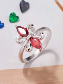 1pc Women's Sparkling Luxurious Fashion Accessory, Cubic Zirconia Eye-Shaped Ring, Suitable As Gift For Family, Friends, Holidays, Birthdays, Graduations And Parties - Red - View 5