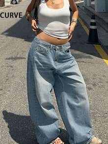 Pantalones vaqueros de pierna recta holgados de estilo retro y casual para tallas grandes, de moda y versátiles para la primavera - Lavado ligero - Ver 7