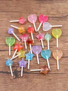 Various DIY Resin Simulated Lollipop Charms - Star, Heart, Round Shapes, Realistic Lollipop Jewelry Pendant Accessories For Bags, Bracelets, Keychains, Decorations - Multicolor - View 12