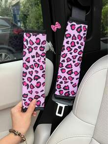 Pink Leopard Print Car Seat Belt Shoulder Pad Cover, Soft Protective Sleeve, Car Interior Decor, Comfortable Driving Accessory (Note: Printed Pattern Placement May Vary Slightly)