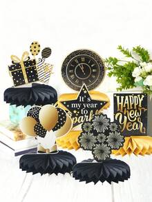 6Pcs Black Gold 2026 New Year Honeycomb Centerpieces,Happy New Year Table Ornament,New Year Party Decorations,Table Centerpiece,New Year's Eve Celebration Decor,New Year Decorations,Holiday Party Supplies - Multicolor - View 6
