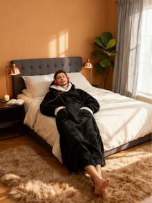一件超大号带袖可穿戴毯 - 现代风格，法兰绒连帽毯，冬季保暖，可机洗，男女通用抓绒连帽衫，舒适法兰绒面料，万圣节和圣诞节必备，可作睡衣穿着，温暖舒适，法兰绒保暖设计，秋冬季必备 - 彩色 - 查看 6