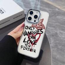Funda para Teléfono con Estampado "Amor Vampiro" Compatible con for  16 15 14 13 12 11 Pro Max X XR XS Max 8 7 Plus, con Marco de Lente Plateado Metálico y Cubierta Trasera Suave Transparente, Carcasa para for  Max, Funda para Móvil - Color 1 - Ver 4