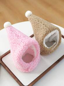 1pc Pet Dog Cat Happy Puppy Small Dog Teddy Pomeranian Cute Casual Comfortable Accessory Lamb Wool Warm Hat - Pink - Pink - View 3