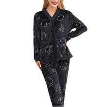 Ropa Para Dormir Mujer Franela Conjunto De Camisón Cárdigan Dama Suave y Cómodo Blusas Y Pantalones - Negro - Ver 13