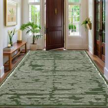 Machine-Washable, Modern Style Rug, Striped Pattern Rug, Low Pile, Non-Shedding/Non-Slip And Stain-Resistant, Suitable For Living Room, Study, Office, Bedroom (Green) - 綠色 - 查看 5