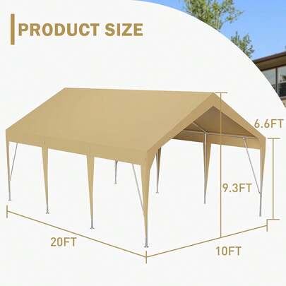 Cochera Portátil 10x20 ft Resistente al Agua y Rayos UV, Carpa Exterior para Autos, Botes, Almacenaje y Eventos, Amarillo