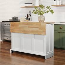Kitchen Island Cart With Storage, Carved Doors Modern Rolling Islands With Drop Leaf, Sideboard Buffet Cabinet On Wheels, Prep Table For Kitchen, Dining Room - White - View 2