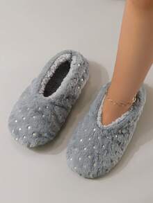 Fashion Gold Foil Shiny Star Pattern Plush Warm Women's Indoor Slippers Non-Slip Floor Socks - Grey - View 1
