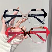 Women's Elegant Square Frame Glasses - Fashionable Color-Block Design With Tortoiseshell Pattern, Lightweight Plastic Frame, Clear Lenses For  Style (Black/Maroon & Red/Clear), Suitable For Daily Wear, Modern And Durable Glasses - D2 - Xem 3
