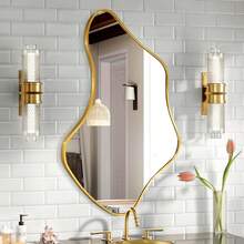 Irregular Beveled Edge Wall Mirror, Wavy Decorative Mirror With Modern Shaped, Gold Large Asymmetrical Mirrors For Bathroom, Entryways, Living Room, Vanity - 金色 - 查看 2