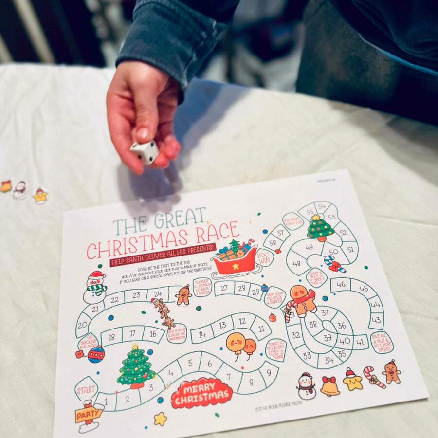 1 套圣诞棋盘游戏、盛大圣诞骰子竞赛圣诞节家庭派对、圣诞节冬季活动 - 白色 - 查看 1