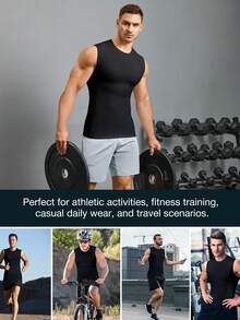 TAILONG 2 Pack Compression Shirt Men - Athletic Base Layer Sleeveless Workout Tank Top Slimming Undershirt - Đen + Trắng - Xem 5