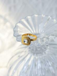 1pc Elegant Vintage 18K Gold Plated Stainless Steel Square Diamond Ring, Suitable For Women's Daily Wear, Party, Engagement, Christmas, Gift, Banquet