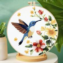 Bộ tranh treo tường trang trí hình chim ruồi và hoa thêu tròn 29cm | Bao gồm khung thêu, dụng cụ và hướng dẫn | Nghệ thuật thủ công tự làm cho phòng khách, phòng ngủ, trang trí nhà cửa - Nhiều màu - Xem 5